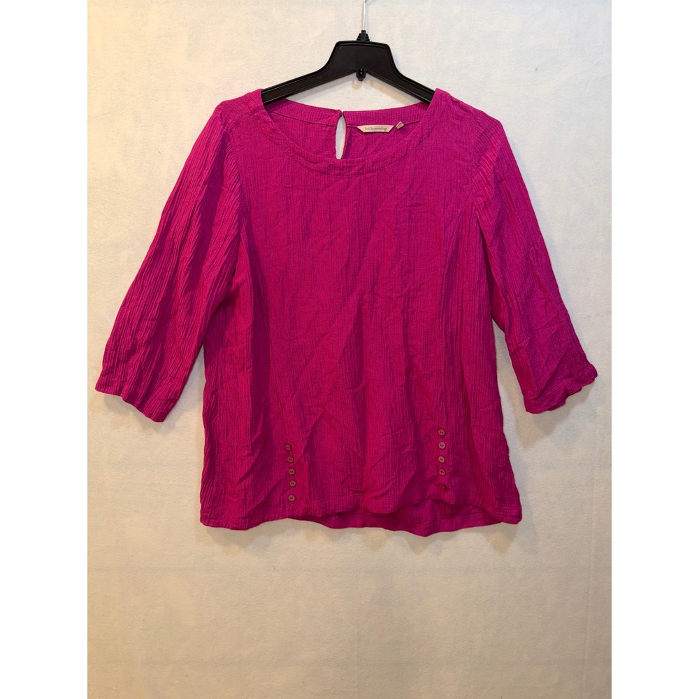 Soft Surroundings Womens Top XL Pink Ramie Rayon 3/4 Sleeve Button Detail